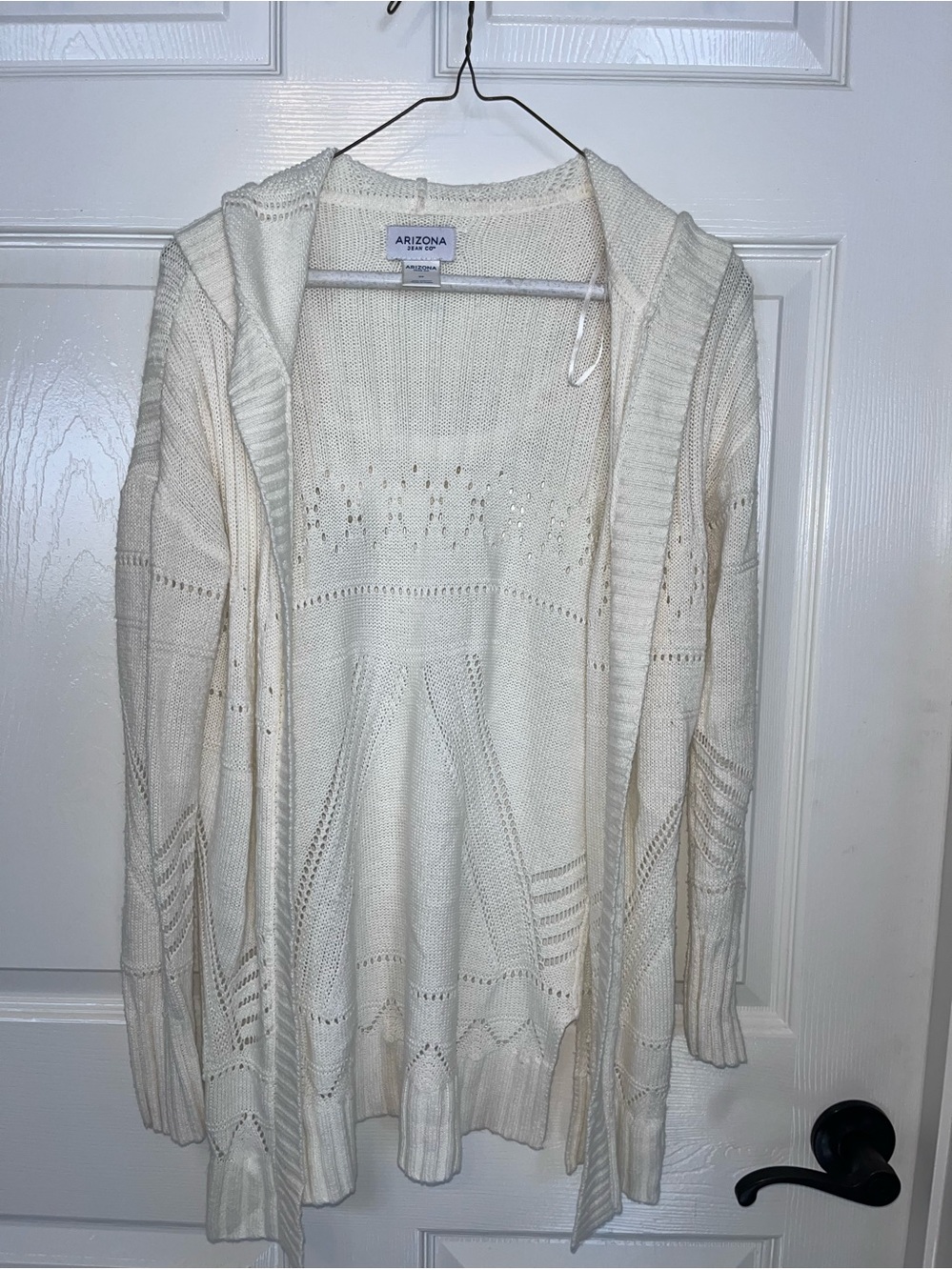 Arizona Jean Company Cream Hooded Open-Front Knit Cardigan